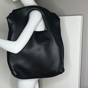 Pebbled Black Grained Pebbled Calfskin Leather Shoulder Tote Bag